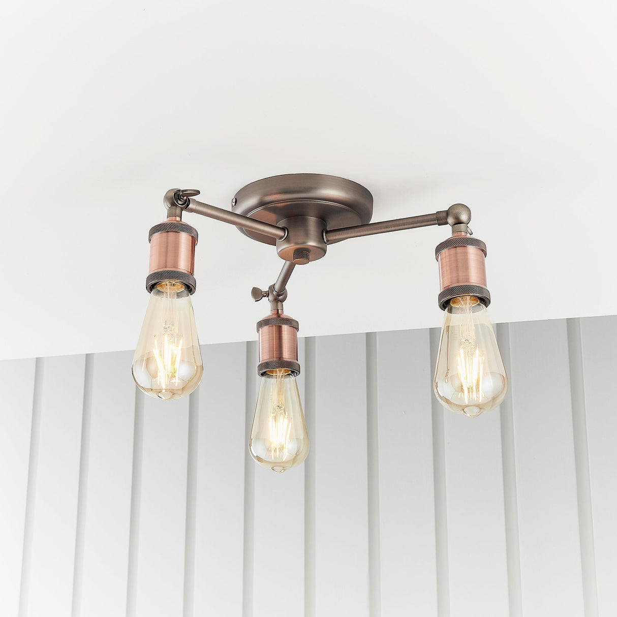 Amos Hal 3lt Semi flush Aged Pewter & Copper – from Amos Lighting + Home