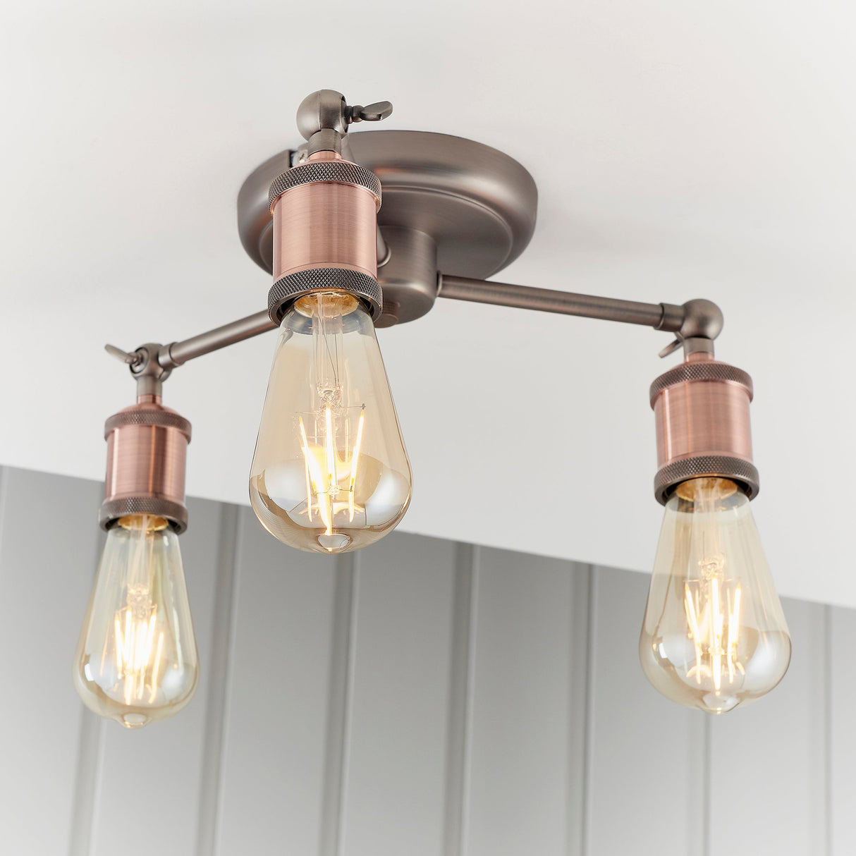 Amos Hal 3lt Semi flush Aged Pewter & Copper – from Amos Lighting + Home