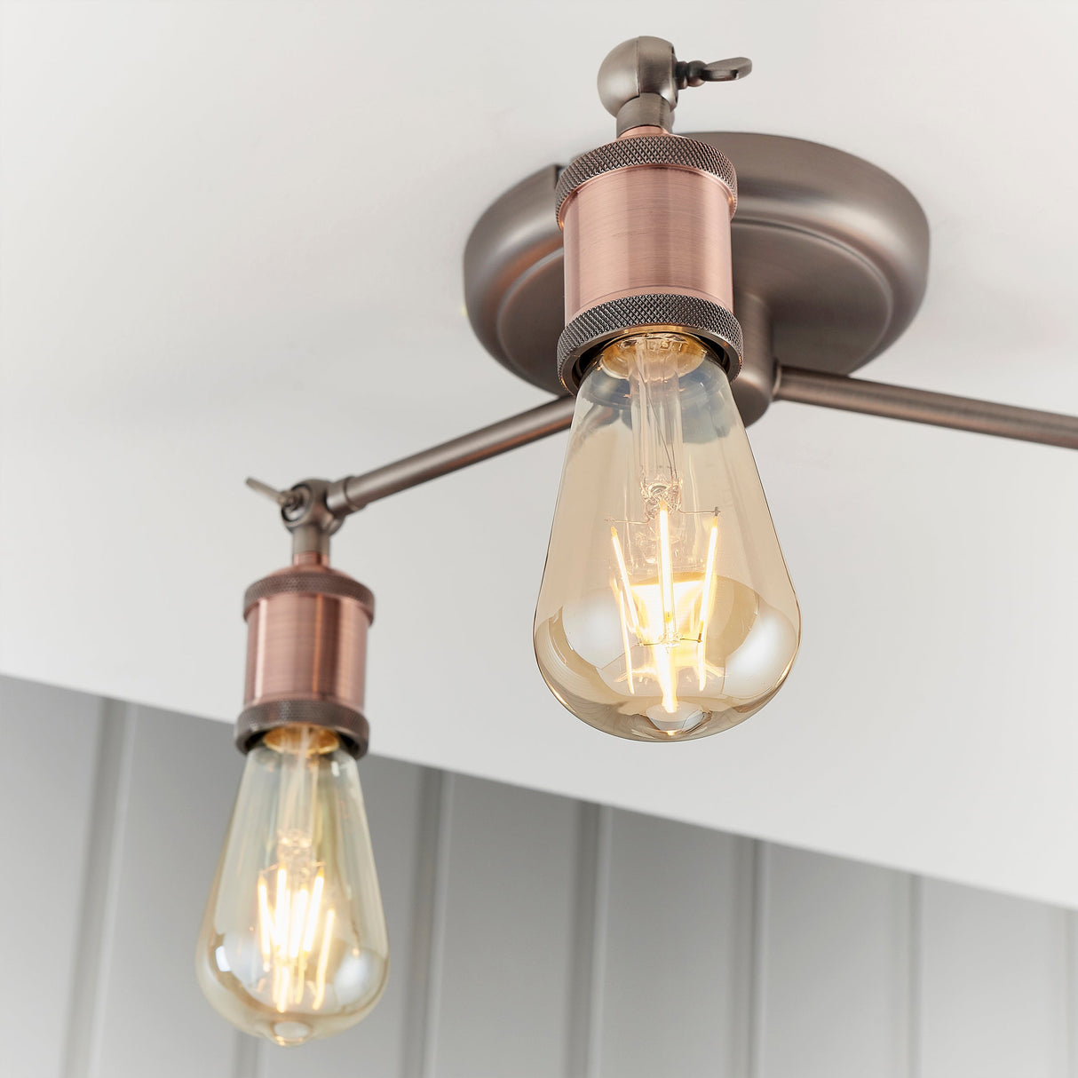Amos Hal 3lt Semi flush Aged Pewter & Copper – from Amos Lighting + Home