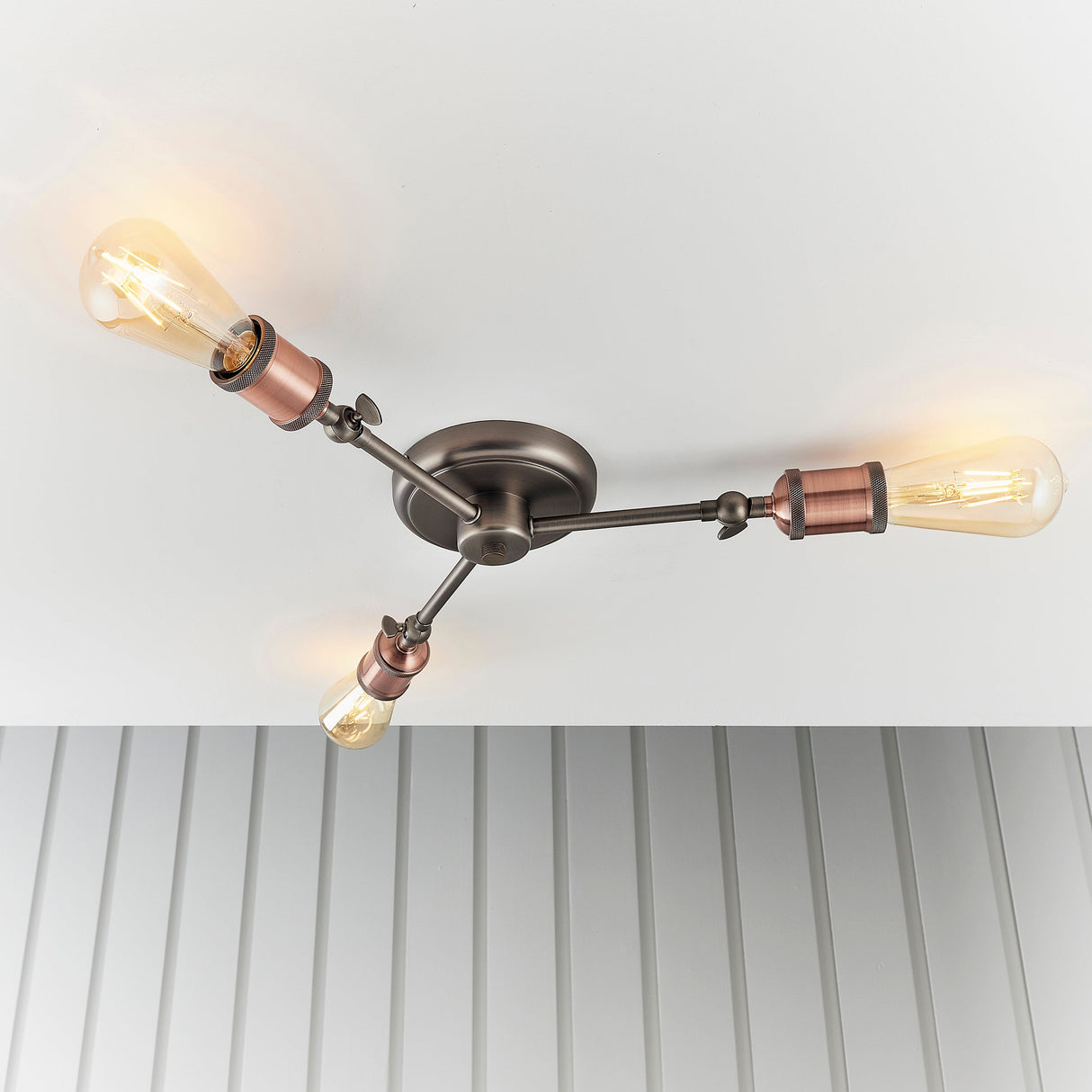 Amos Hal 3lt Semi flush Aged Pewter & Copper – from Amos Lighting + Home