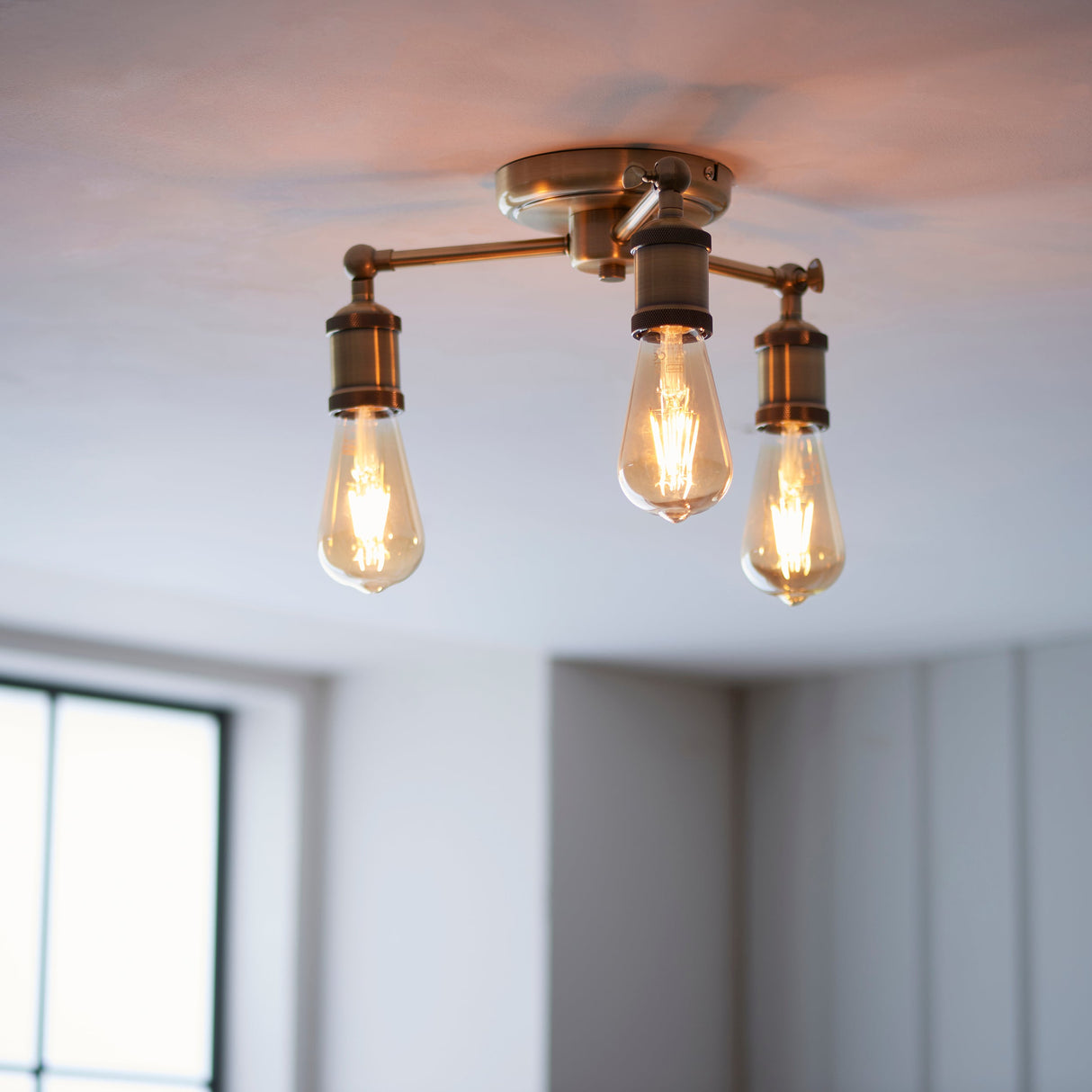 Amos Hal 3lt Semi flush Antique Brass – from Amos Lighting + Home