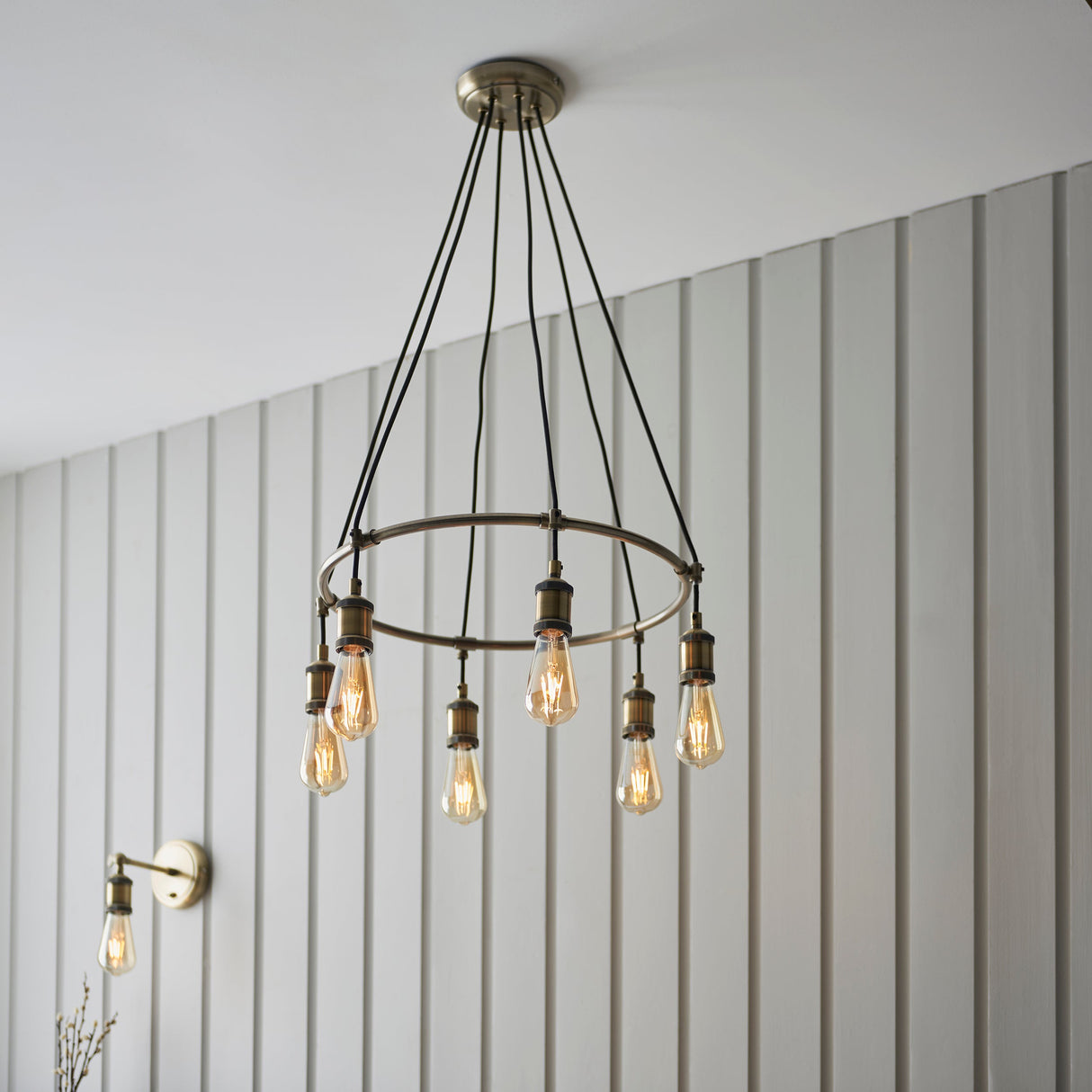 Amos Hal 6lt Cartwheel Pendant Antique Brass – from Amos Lighting + Home