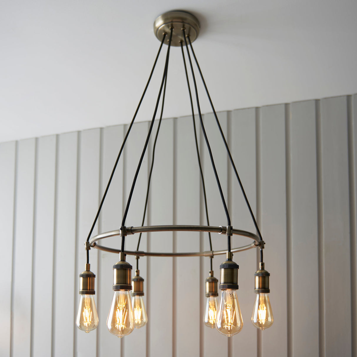 Amos Hal 6lt Cartwheel Pendant Antique Brass – from Amos Lighting + Home