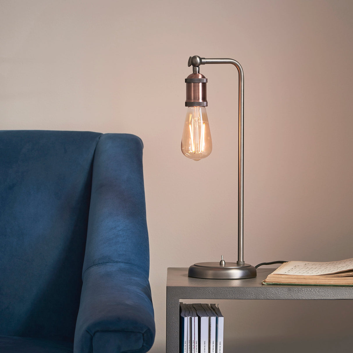 Amos Hal Table Lamp Aged Pewter & Copper – from Amos Lighting + Home