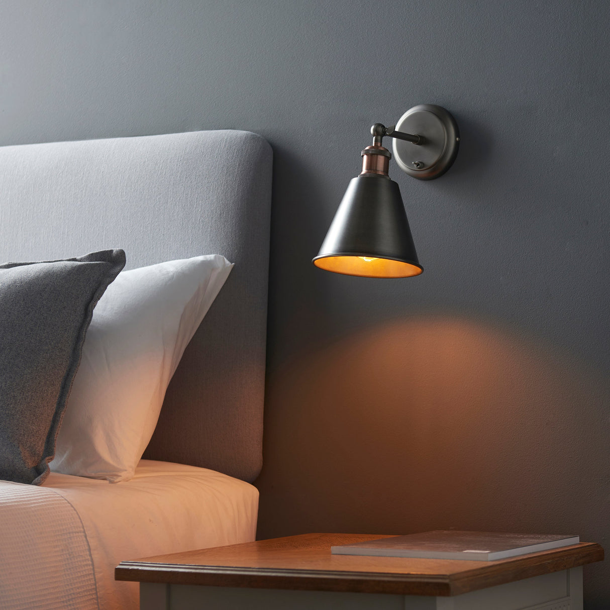 Amos Hal Wall Light Aged Pewter & Copper – from Amos Lighting + Home