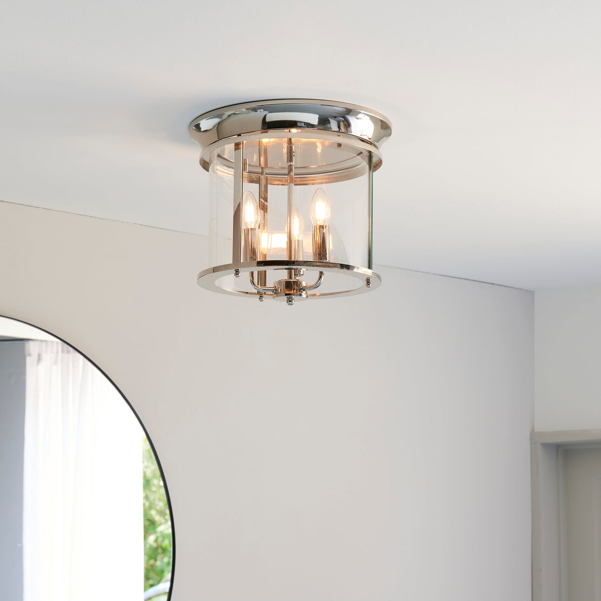 Endon Hampworth Flush Ceiling Light Polished Nickel – from Amos Lighting + Home