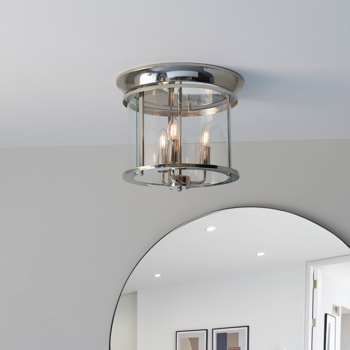 Endon Hampworth Flush Ceiling Light Polished Nickel – from Amos Lighting + Home