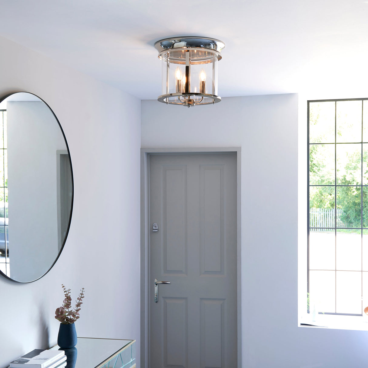 Endon Hampworth Flush Ceiling Light Polished Nickel – from Amos Lighting + Home