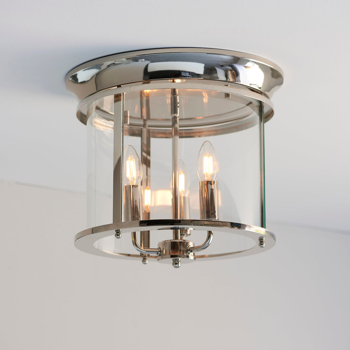 Endon Hampworth Flush Ceiling Light Polished Nickel – from Amos Lighting + Home