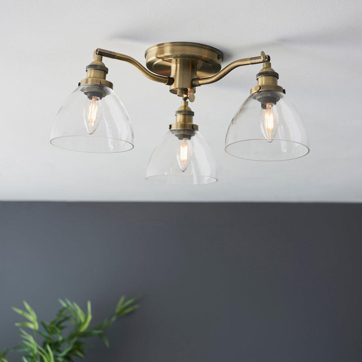 Amos Hansen 3lt Semi flush Antique Brass – from Amos Lighting + Home