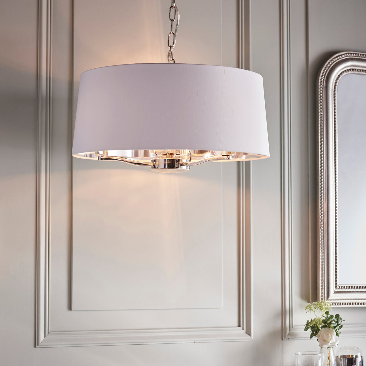 Endon Harvey 3lt Pendant Drum Bright Nickel – from Amos Lighting + Home