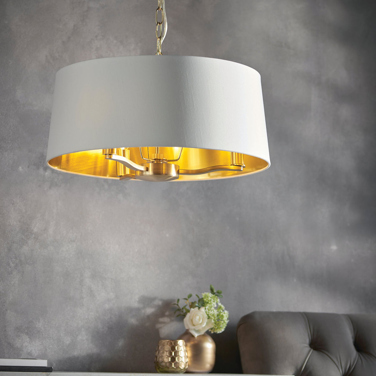 Endon Harvey 3lt Pendant Drum Brushed Satin Gold – from Amos Lighting + Home
