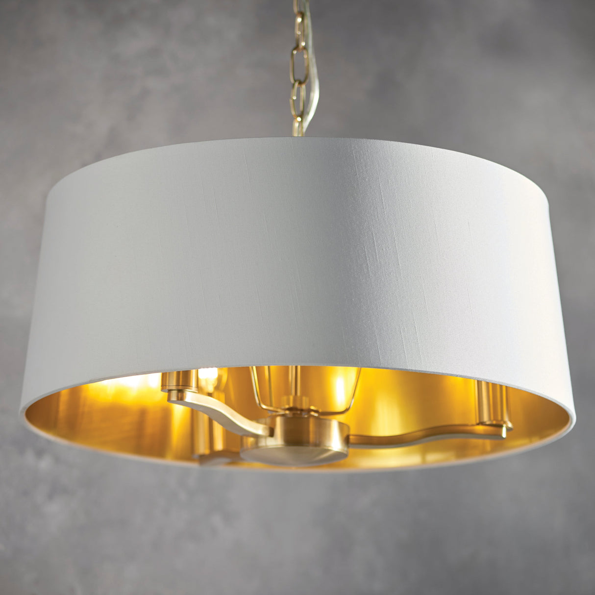 Endon Harvey 3lt Pendant Drum Brushed Satin Gold – from Amos Lighting + Home
