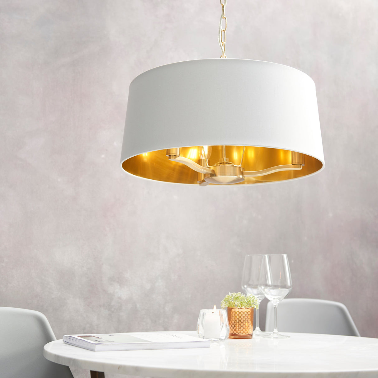 Endon Harvey 3lt Pendant Drum Brushed Satin Gold – from Amos Lighting + Home