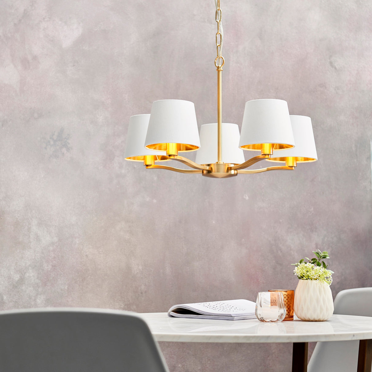 Endon Harvey 5lt Pendant Brushed Satin Gold – from Amos Lighting + Home