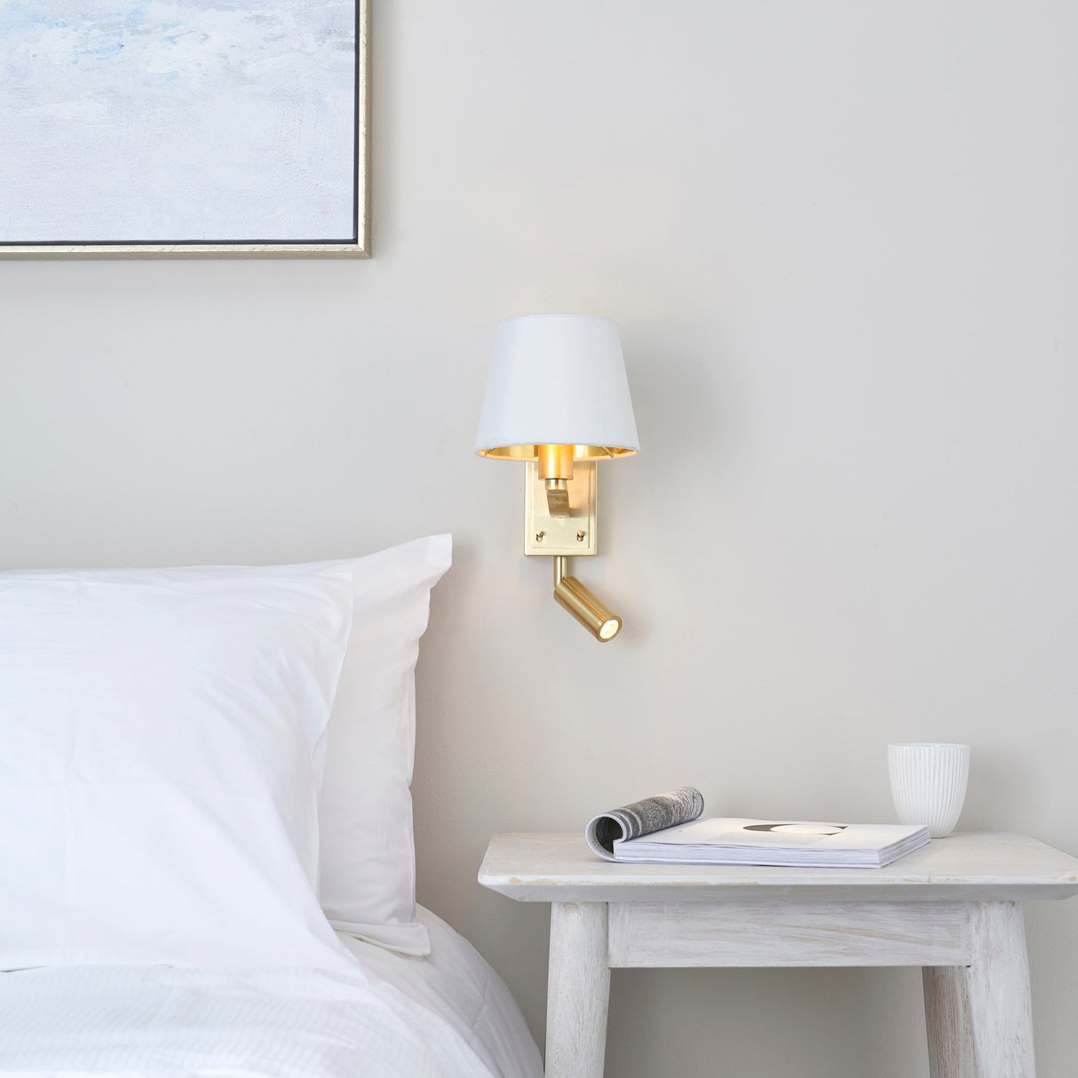 Endon Harvey Wall Light Brushed Satin Gold with LED Reader – from Amos Lighting + Home