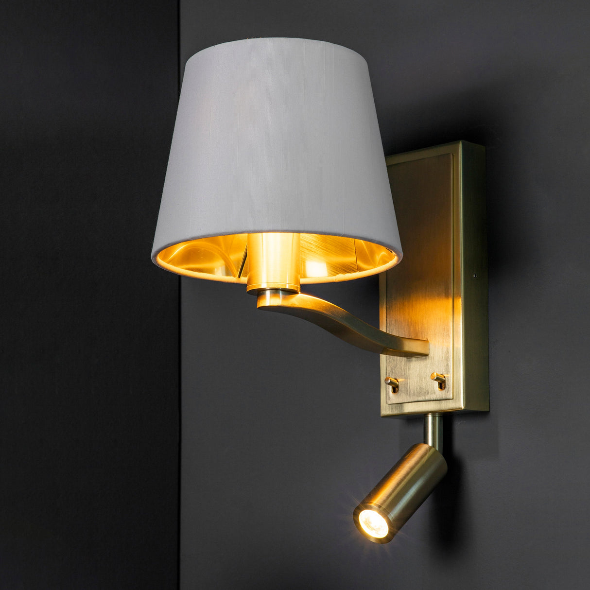 Endon Harvey Wall Light Brushed Satin Gold with LED Reader – from Amos Lighting + Home