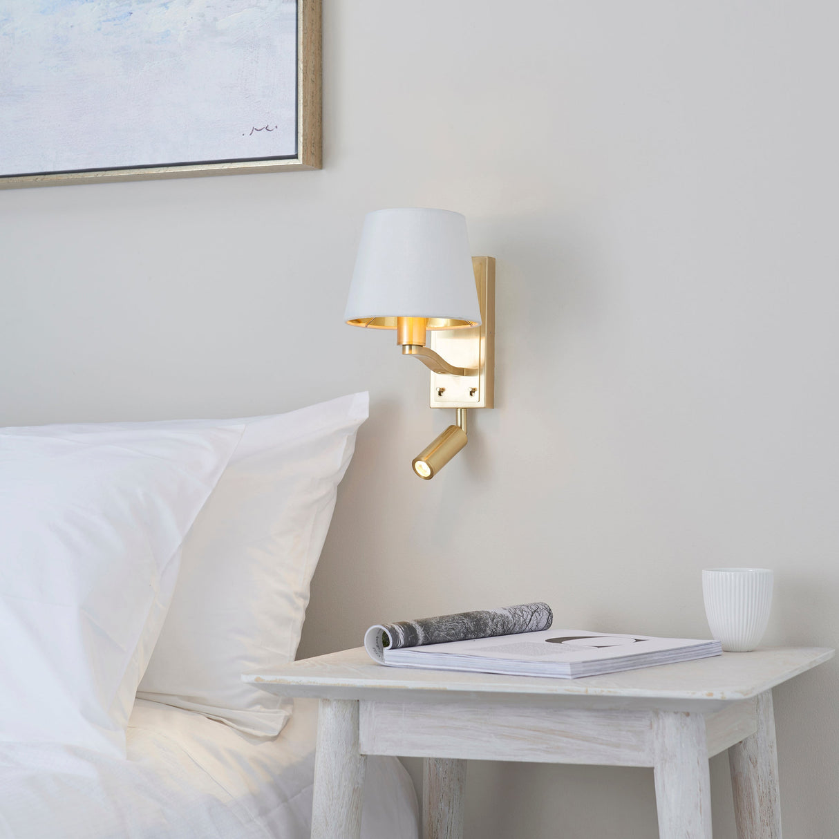 Endon Harvey Wall Light Brushed Satin Gold with LED Reader – from Amos Lighting + Home