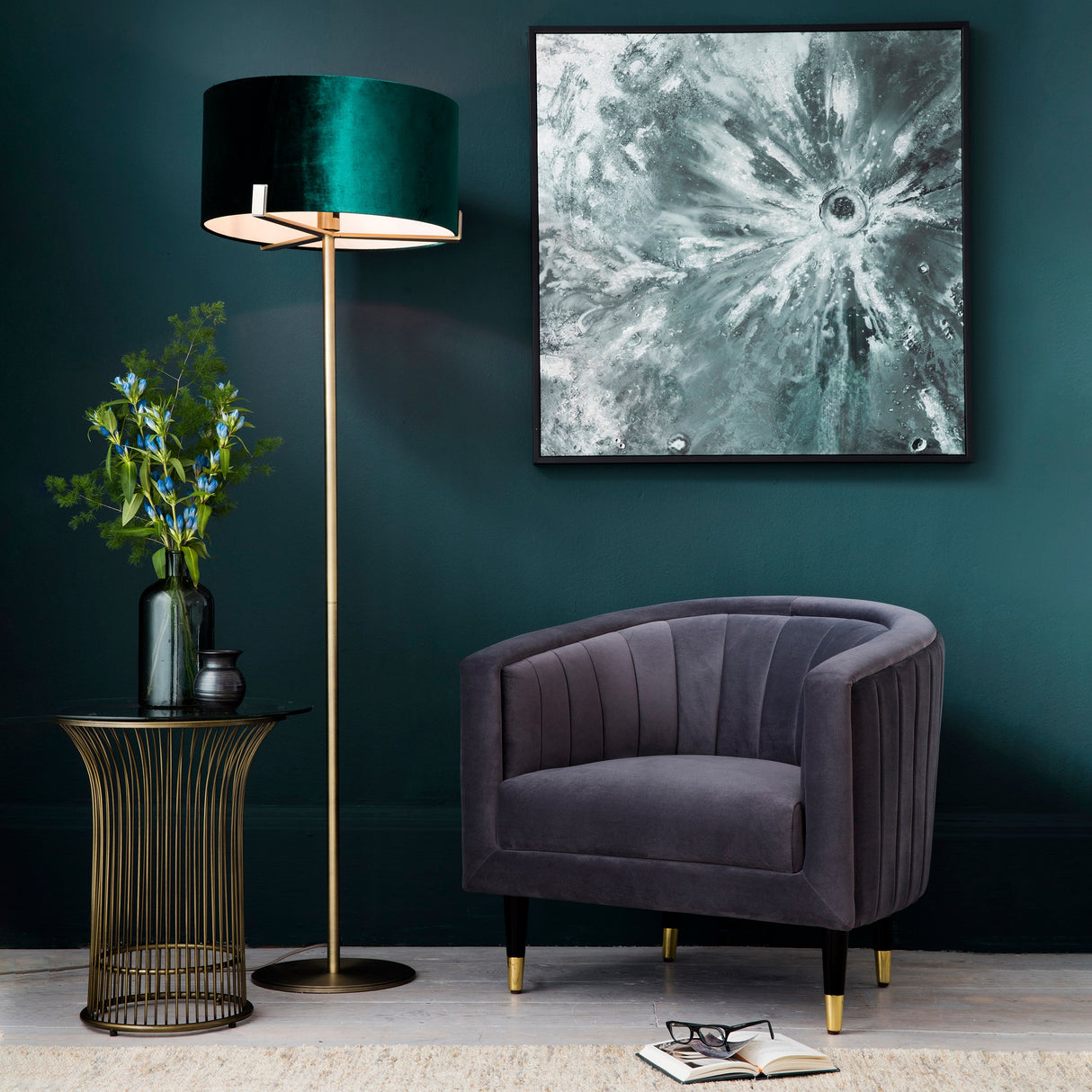 Endon Hayfield Floor Lamp Antique Brass & Fir – from Amos Lighting + Home