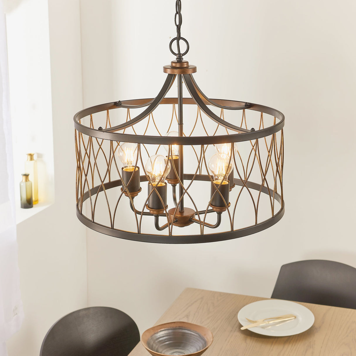 Endon Heston Pendant Chandelier Matt Black & Rustic Bronze – from Amos Lighting + Home