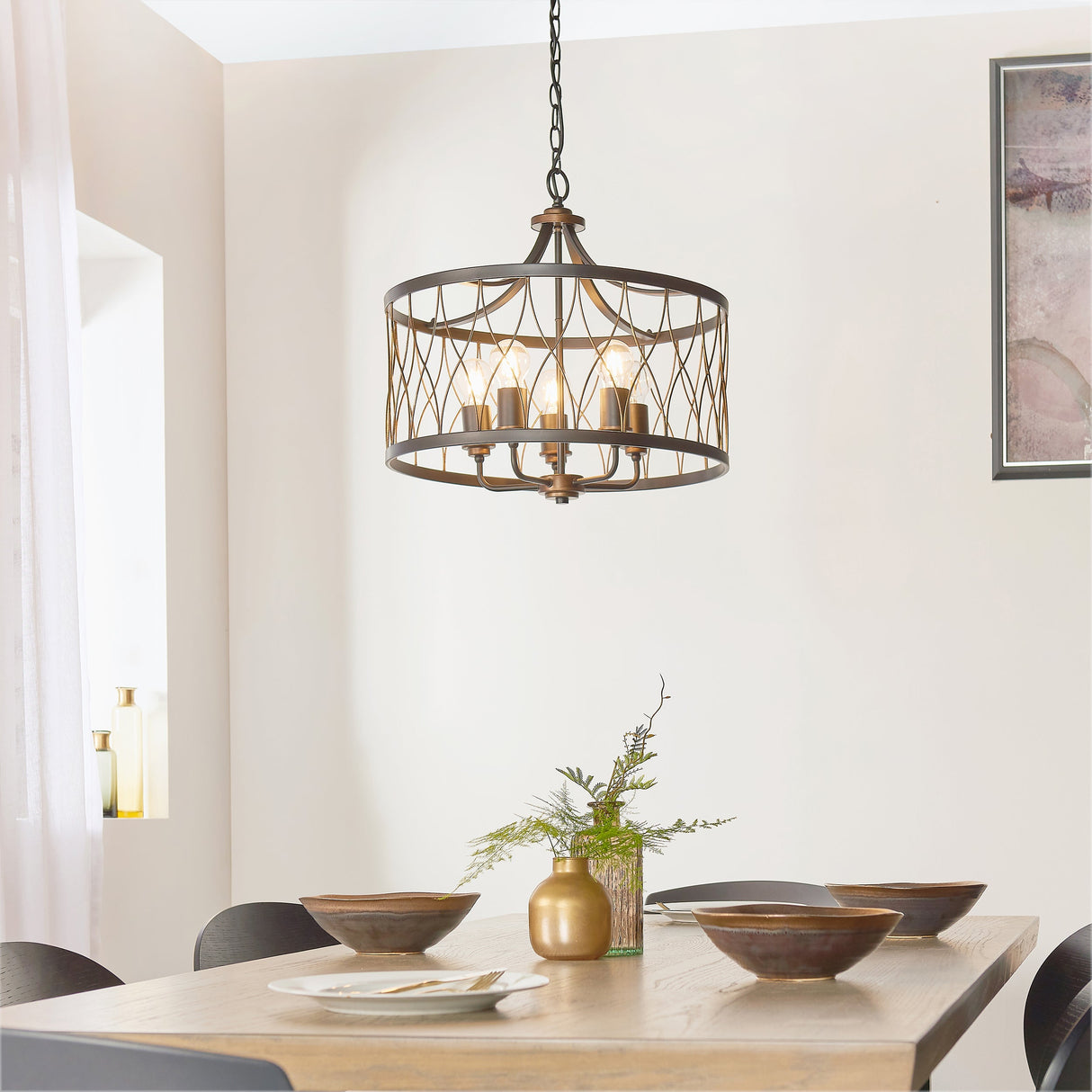 Endon Heston Pendant Chandelier Matt Black & Rustic Bronze – from Amos Lighting + Home