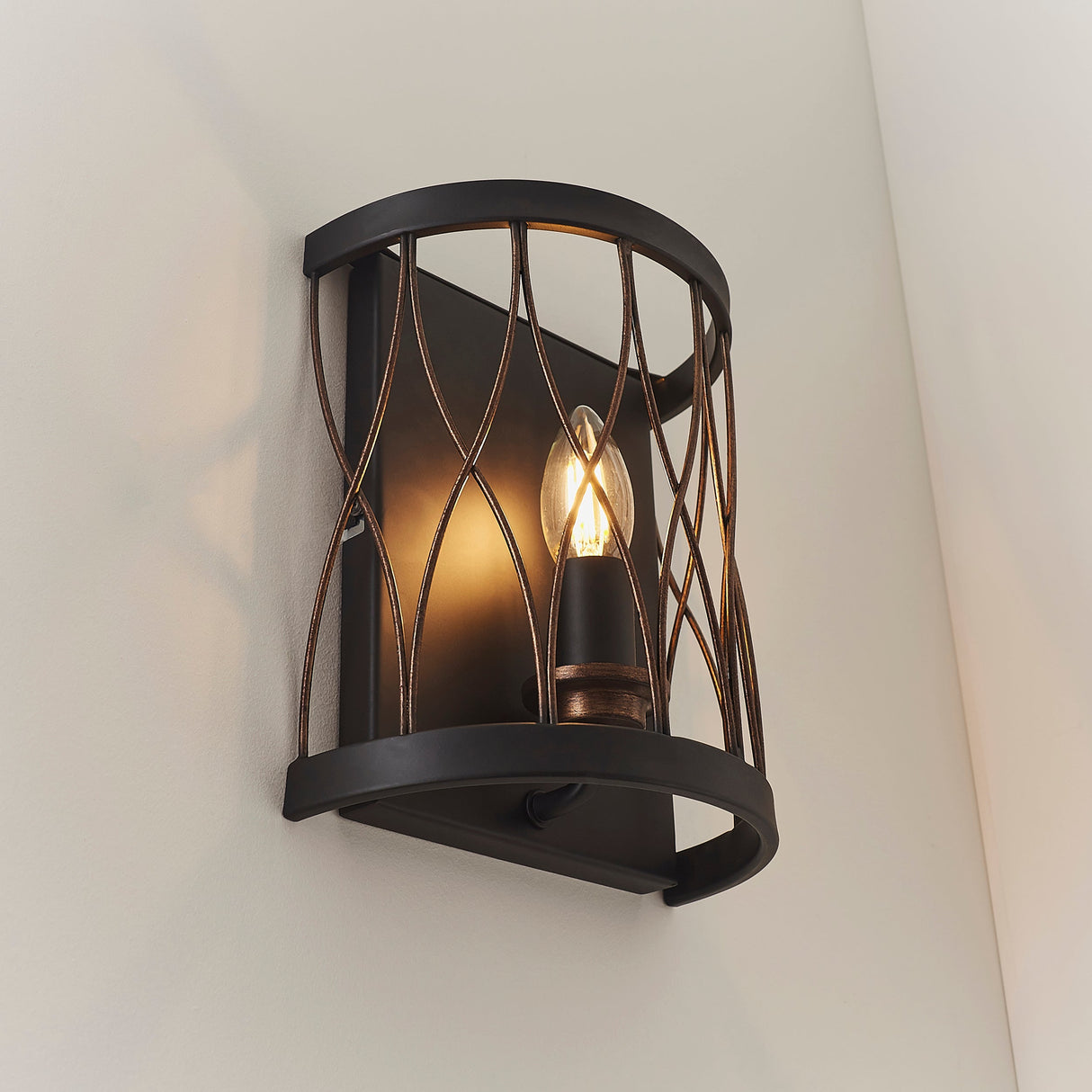 Endon Heston Wall Light Matt Black & Rustic Bronze – from Amos Lighting + Home