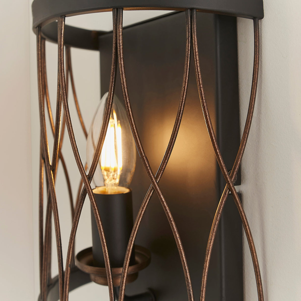 Endon Heston Wall Light Matt Black & Rustic Bronze – from Amos Lighting + Home