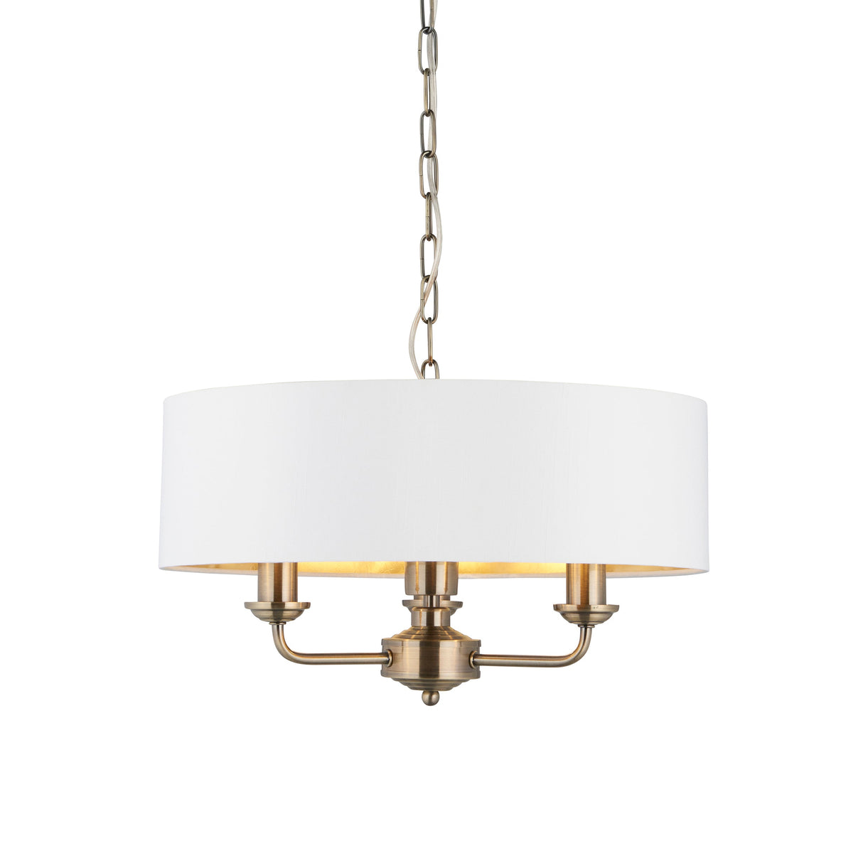 Endon Highclere 3lt Pendant Antique Brass & White – from Amos Lighting + Home