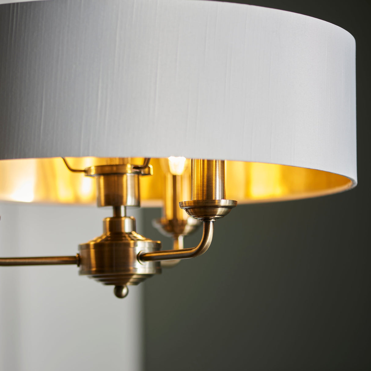 Endon Highclere 3lt Pendant Antique Brass & White – from Amos Lighting + Home