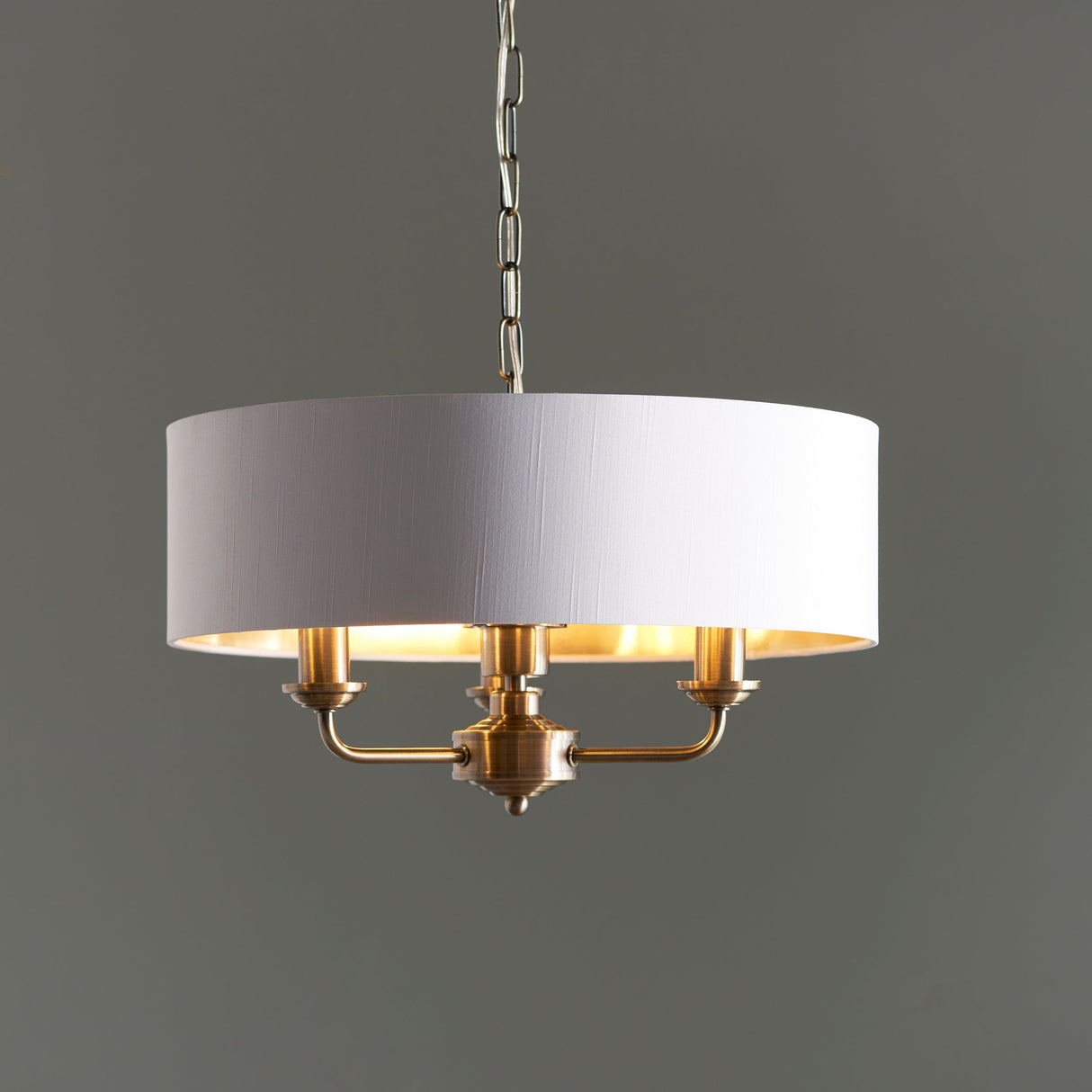 Endon Highclere 3lt Pendant Antique Brass & White – from Amos Lighting + Home