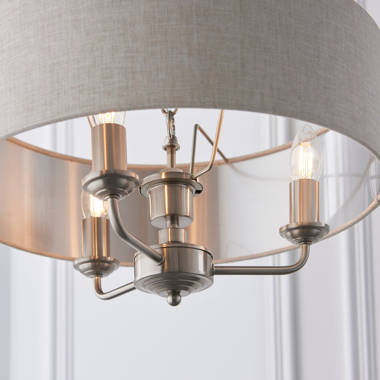 Endon Highclere 3lt Pendant Brushed Chrome & Natural – from Amos Lighting + Home