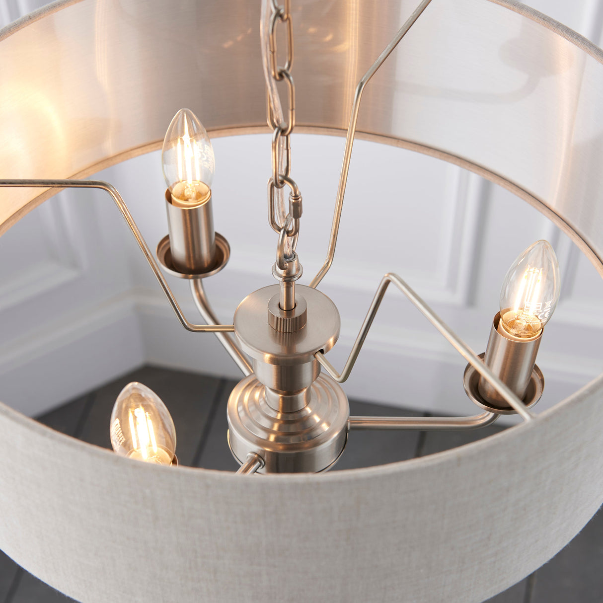 Endon Highclere 3lt Pendant Brushed Chrome & Natural – from Amos Lighting + Home