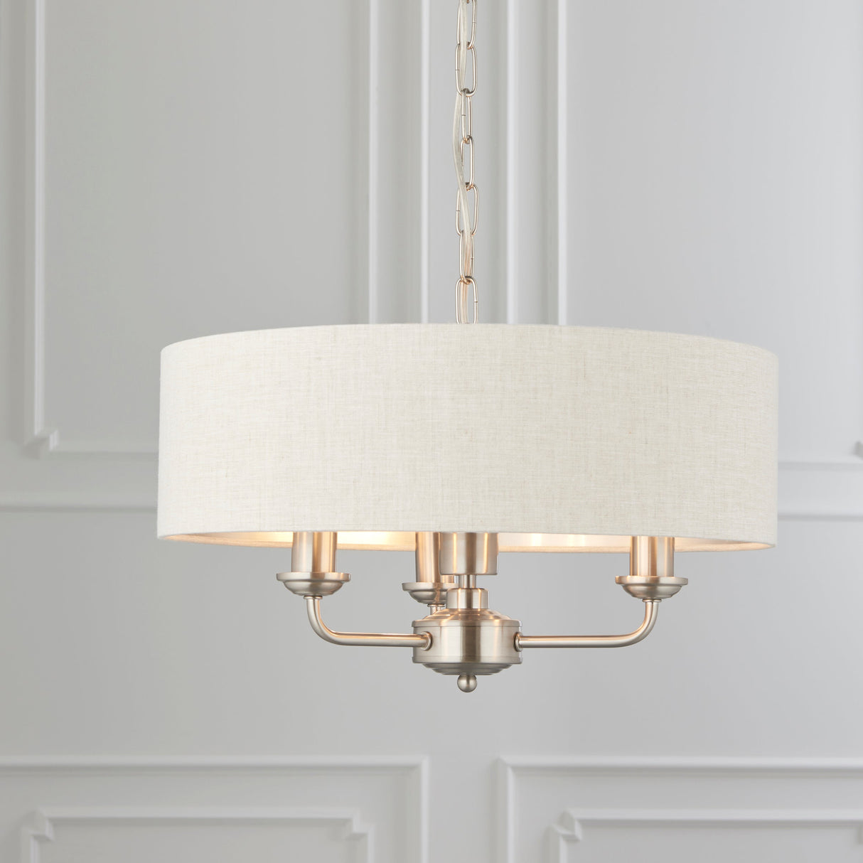Endon Highclere 3lt Pendant Brushed Chrome & Natural – from Amos Lighting + Home