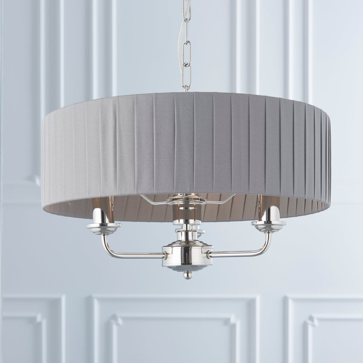 Endon Highclere 3lt Pleated Pendant Bright Nickel & Charcoal – from Amos Lighting + Home