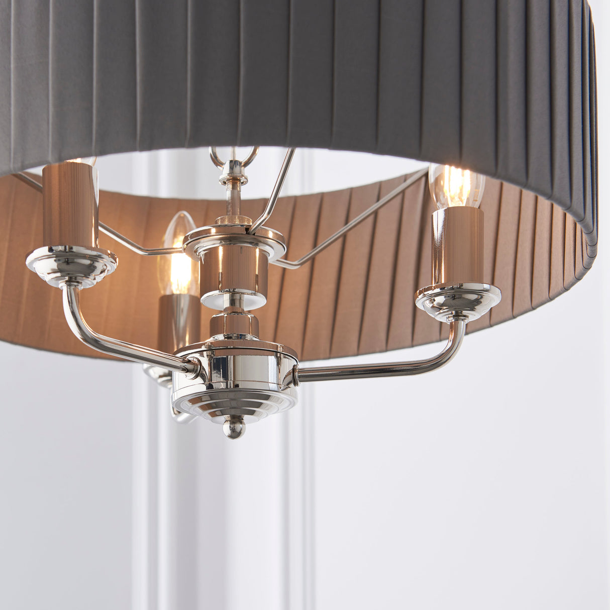 Endon Highclere 3lt Pleated Pendant Bright Nickel & Charcoal – from Amos Lighting + Home