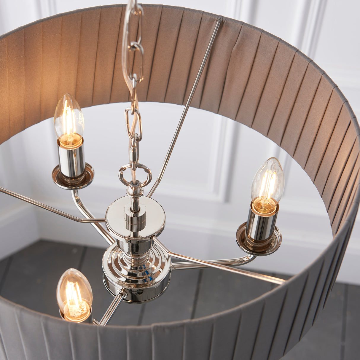 Endon Highclere 3lt Pleated Pendant Bright Nickel & Charcoal – from Amos Lighting + Home
