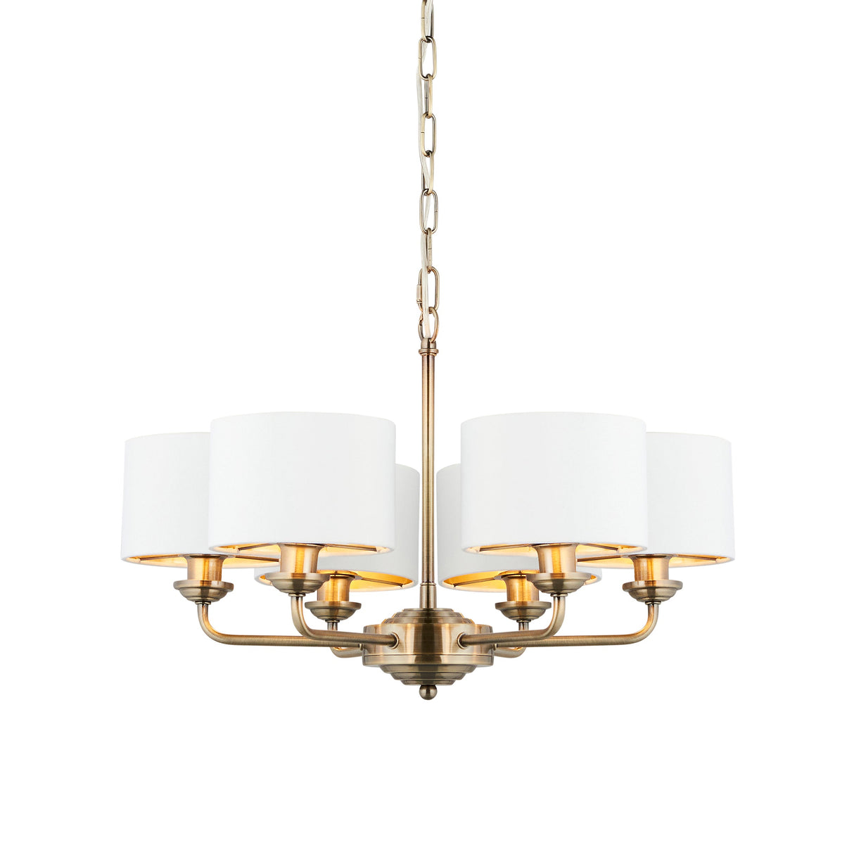 Endon Highclere 6lt Multi Arm Antique Brass & White – from Amos Lighting + Home