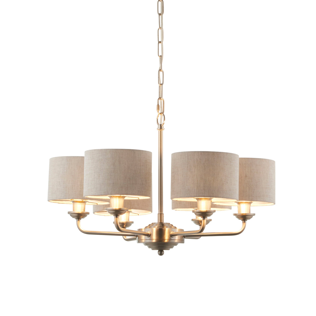 Endon Highclere 6lt Multi Arm Brushed Chrome & Natural – from Amos Lighting + Home