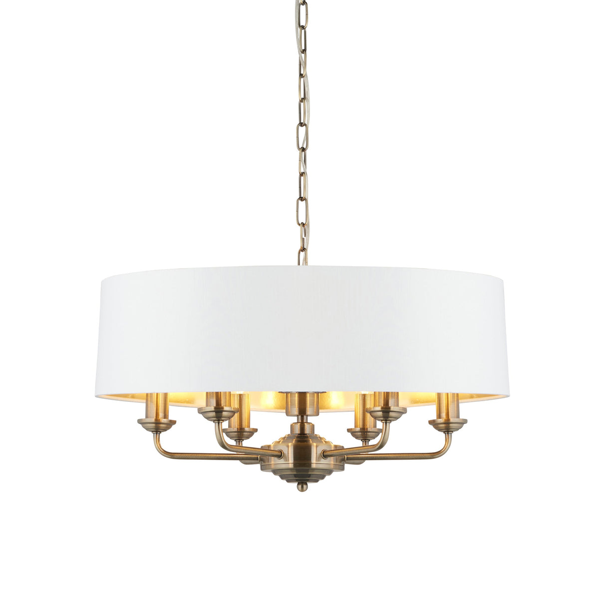 Endon Highclere 6lt Pendant Antique Brass & White – from Amos Lighting + Home