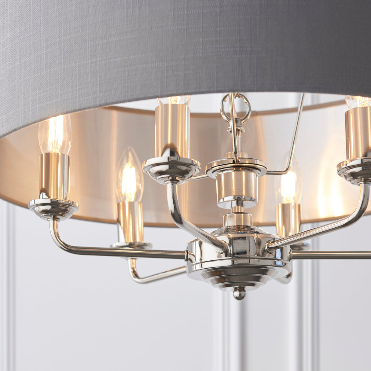 Endon Highclere 6lt Pendant Bright Nickel & Charcoal – from Amos Lighting + Home