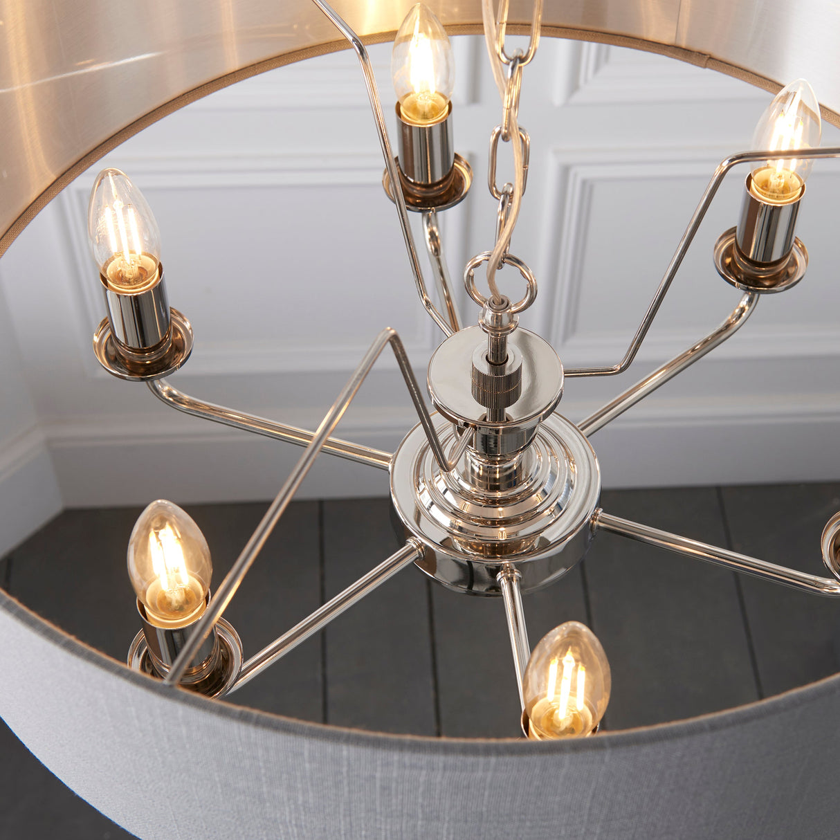 Endon Highclere 6lt Pendant Bright Nickel & Charcoal – from Amos Lighting + Home