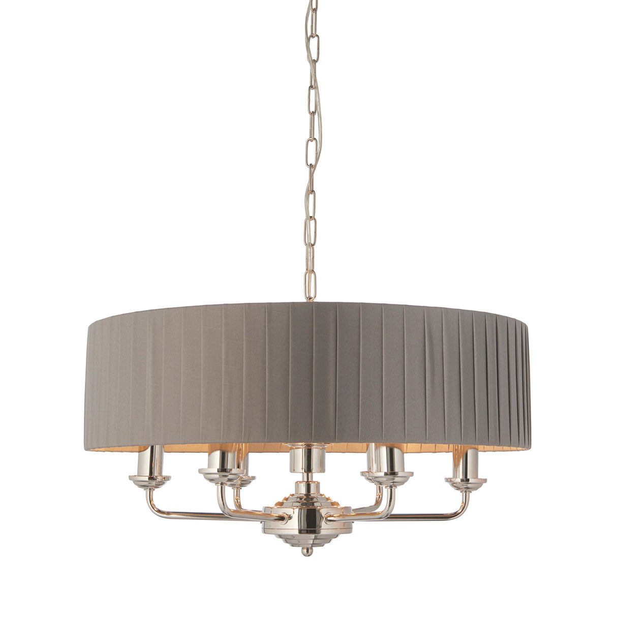 Endon Highclere 6lt Pleated Pendant Bright Nickel & Charcoal – from Amos Lighting + Home
