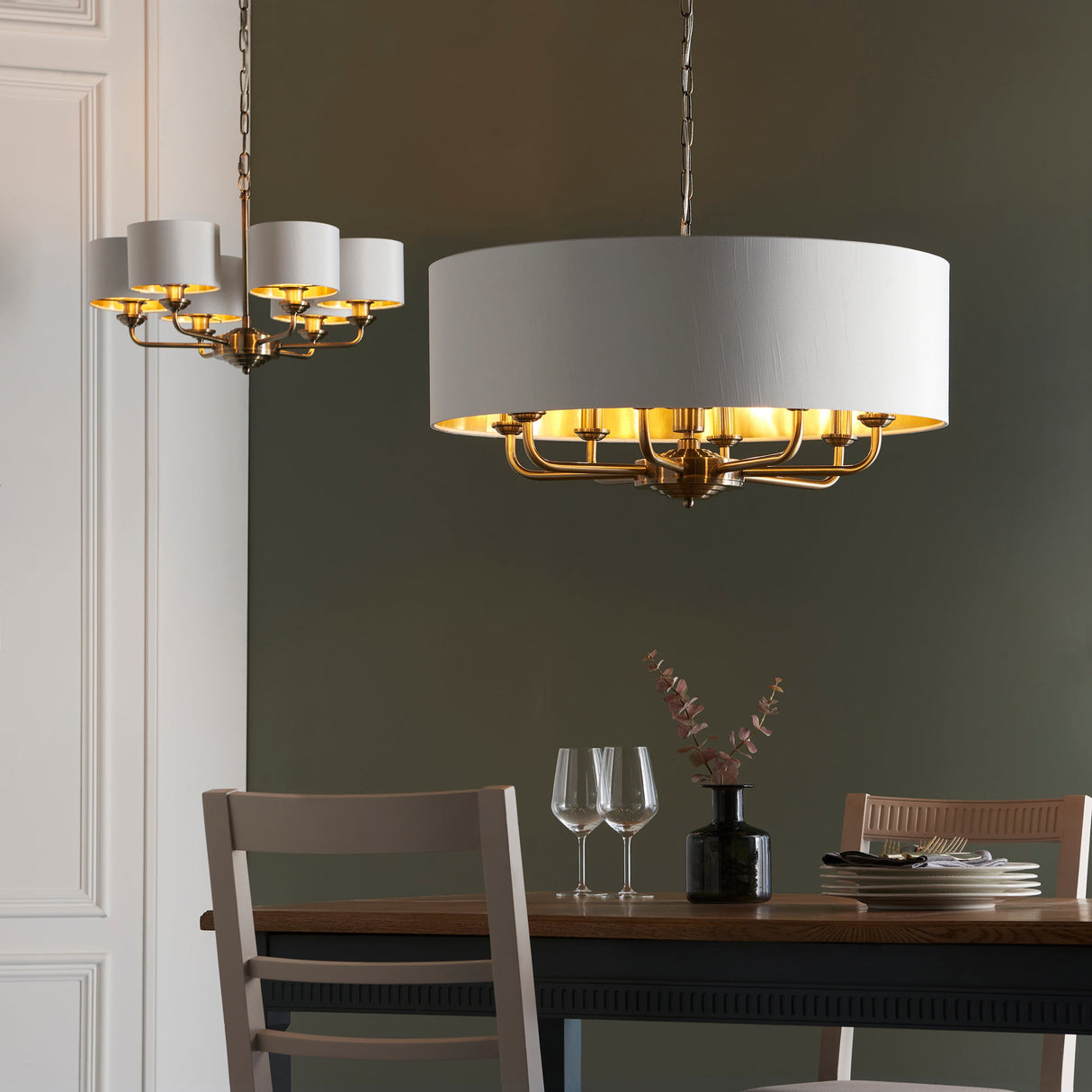 Endon Highclere 8lt Pendant Antique Brass & White – from Amos Lighting + Home