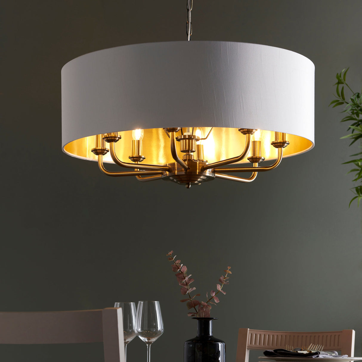 Endon Highclere 8lt Pendant Antique Brass & White – from Amos Lighting + Home