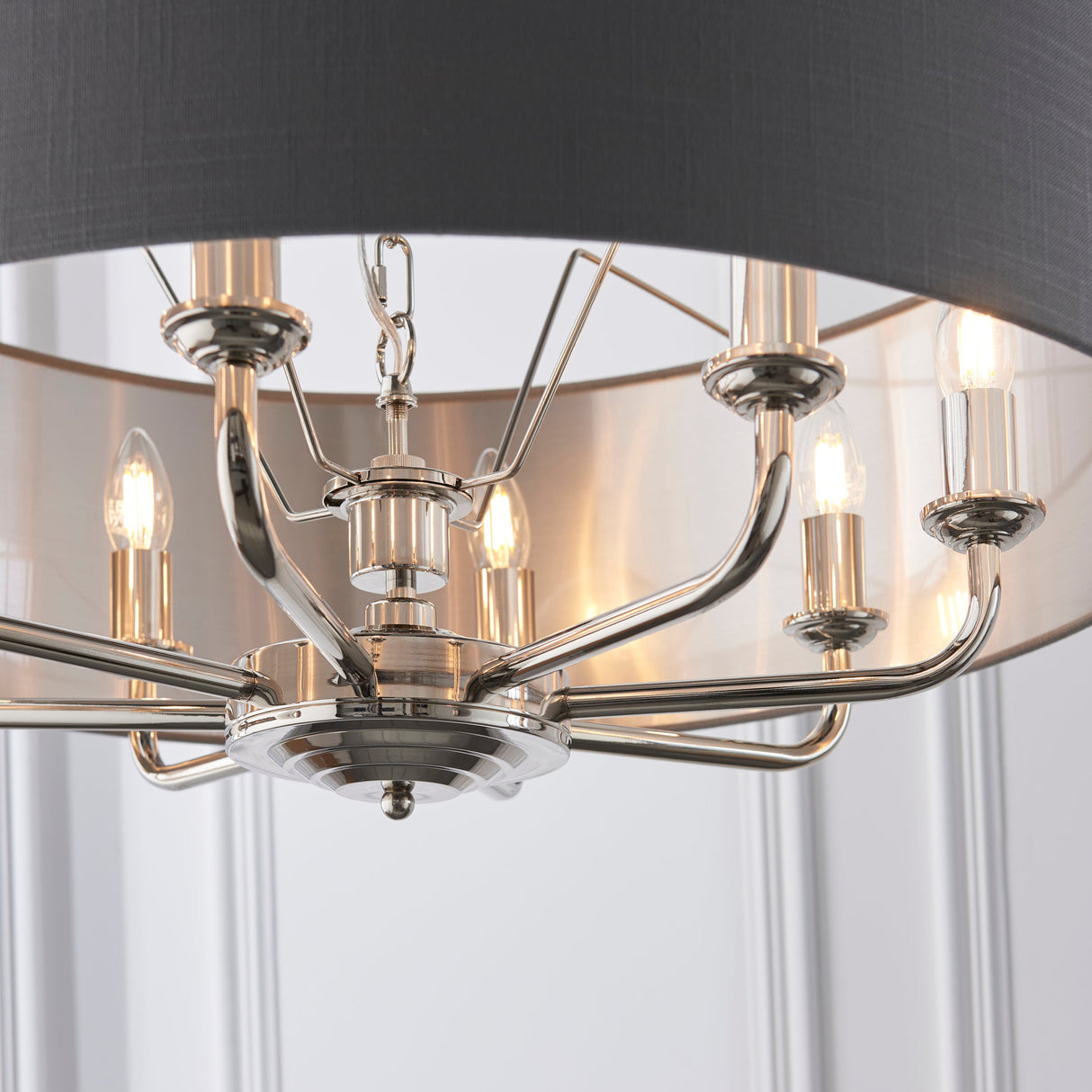 Endon Highclere 8lt Pendant Bright Nickel & Charcoal – from Amos Lighting + Home