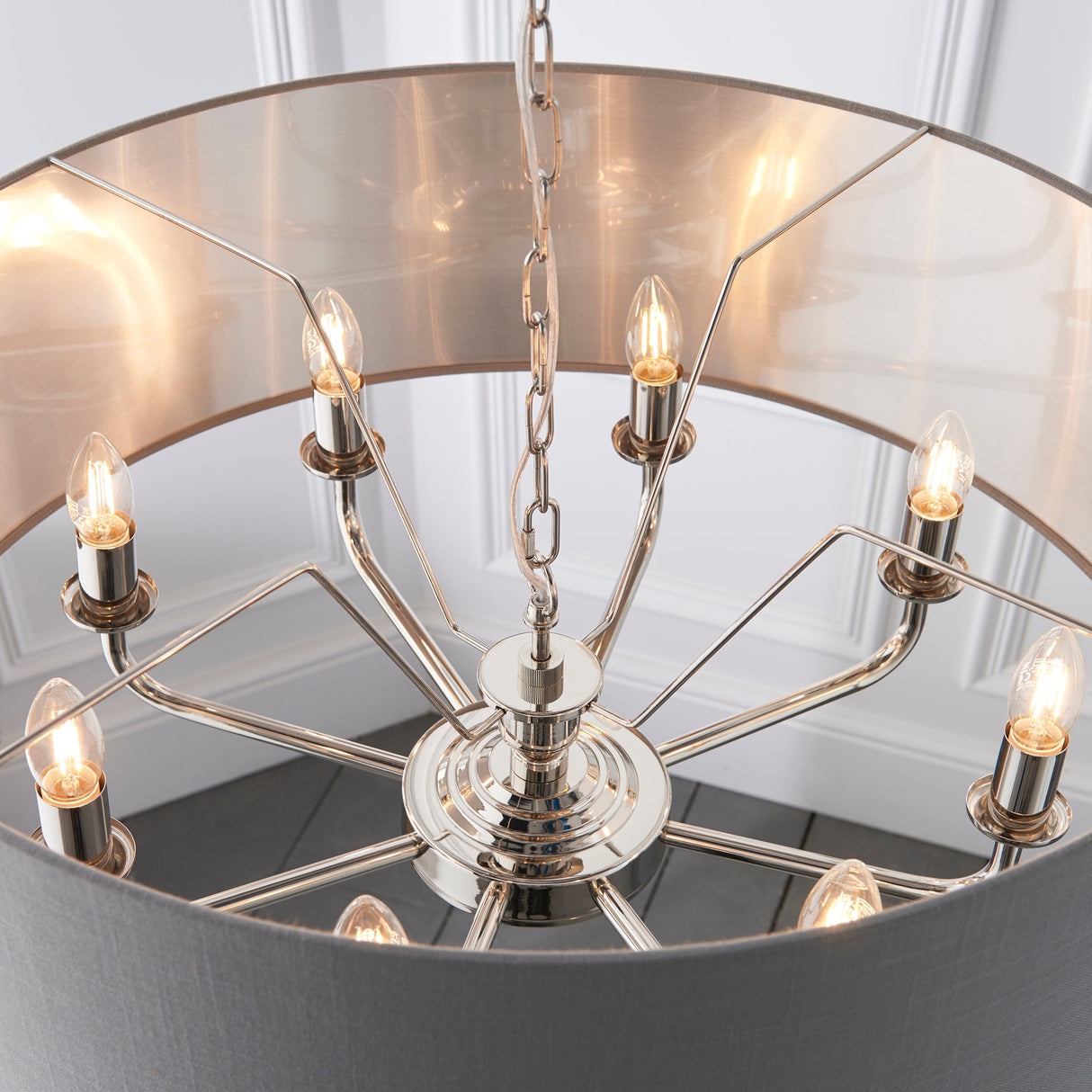 Endon Highclere 8lt Pendant Bright Nickel & Charcoal – from Amos Lighting + Home
