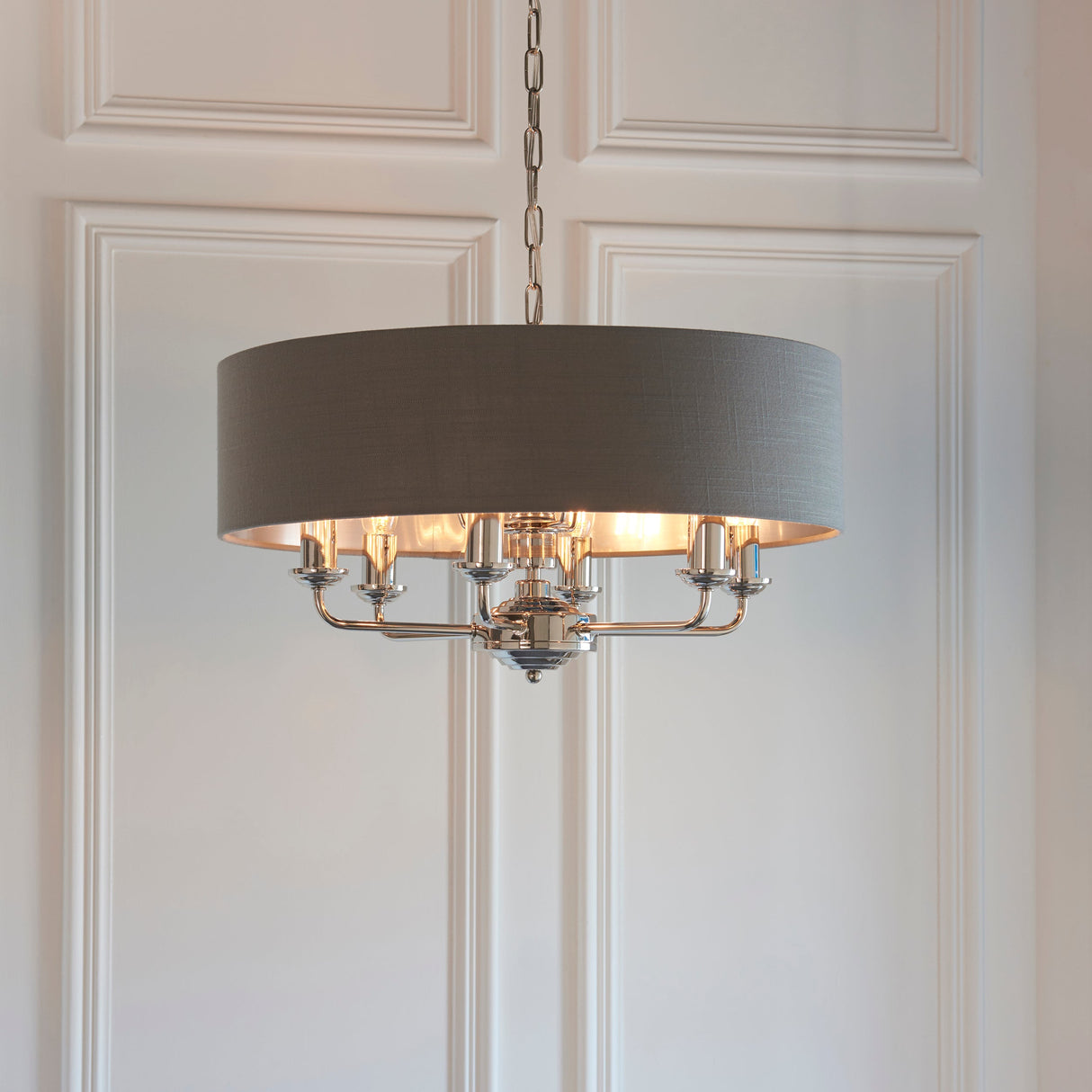 Endon Highclere 8lt Pendant Bright Nickel & Charcoal – from Amos Lighting + Home