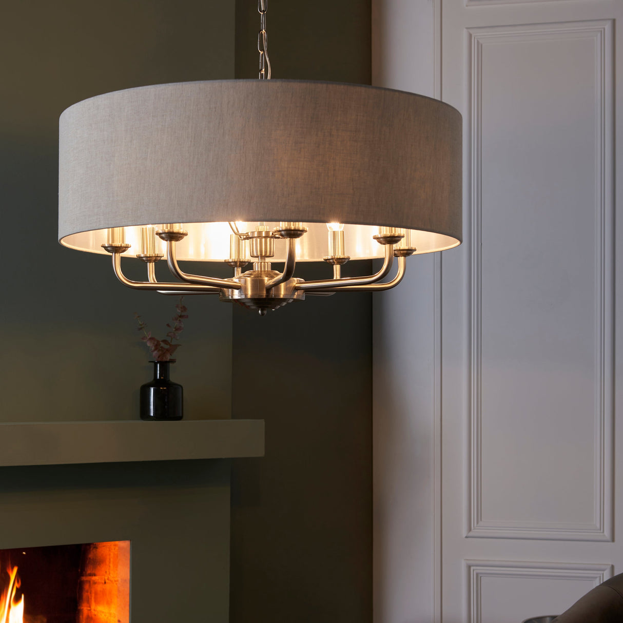 Endon Highclere 8lt Pendant Brushed Chrome & Natural – from Amos Lighting + Home