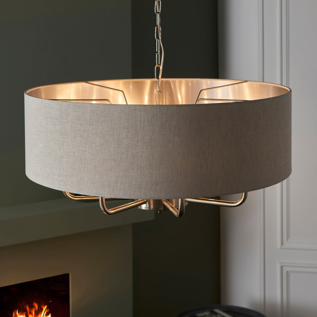 Endon Highclere 8lt Pendant Brushed Chrome & Natural – from Amos Lighting + Home