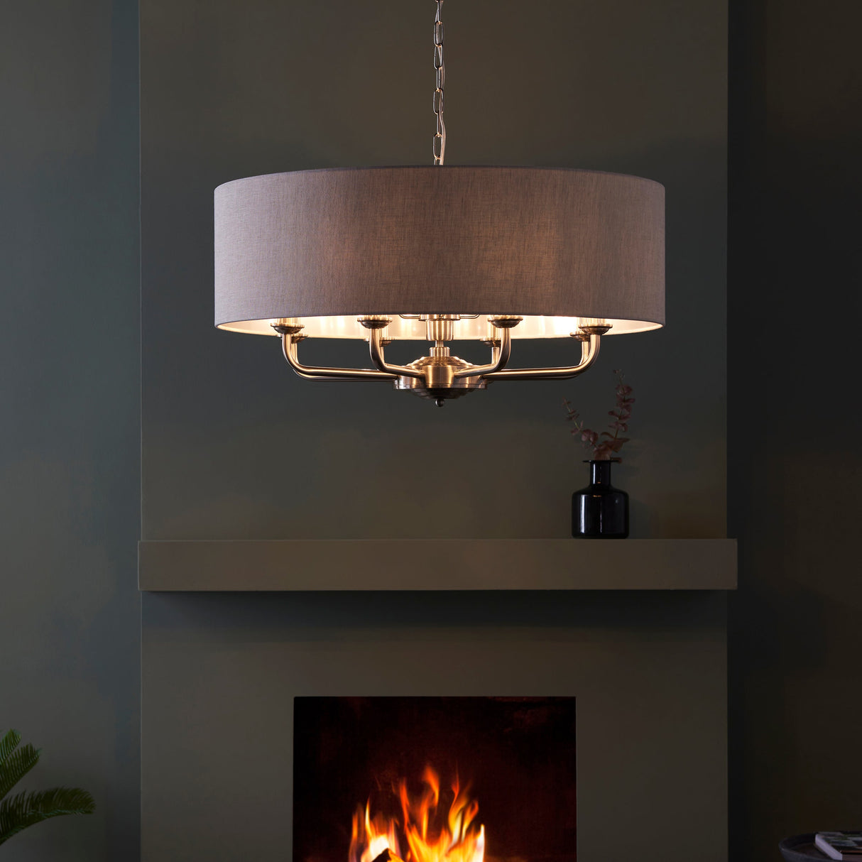 Endon Highclere 8lt Pendant Brushed Chrome & Natural – from Amos Lighting + Home